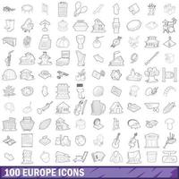 100 iconos de Europa, estilo de contorno vector
