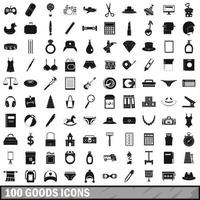 100 goods icons set, simple style vector