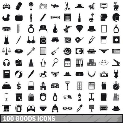 100 goods icons set, simple style