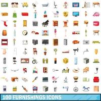 100 muebles, conjunto de iconos de estilo de dibujos animados vector
