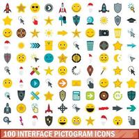 100 interface pictogram icons set, flat style vector