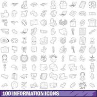 100 iconos de información establecidos, estilo de esquema vector