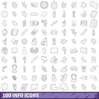 100 iconos de información establecidos, estilo de esquema vector