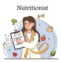 Nutritionist. Diet plan, individual healthy balanced diet. Dietician doctor. Dietary concept banner. Flat graphic vector illustration isolated on white background