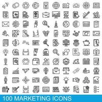 100 marketing icons set, outline style vector