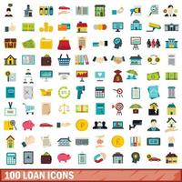 100 loan icons set, flat style vector