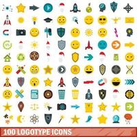 100 logotype icons set, flat style vector