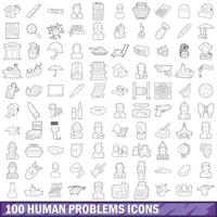 100 human problems icons set, outline style vector