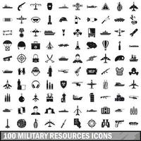 100 military resources icons set, simple style vector