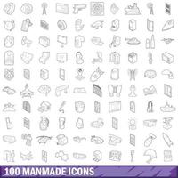 100 manmade icons set, outline style