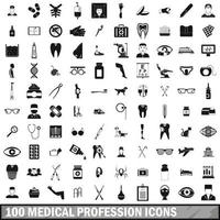 100 medical profession icons set, simple style