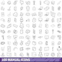 100 iconos manuales establecidos, estilo de esquema vector
