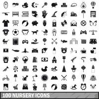 100 nursery icons set, simple style vector