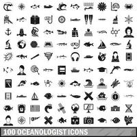 100 iconos de oceanólogos, estilo simple vector