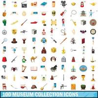 100 museum collection icons set, cartoon style vector