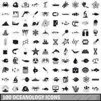 100 oceanology icons set, simple style vector