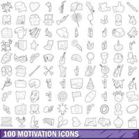 100 iconos de motivación establecidos, estilo de esquema vector