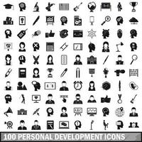 100 personal development icons set, simple style vector