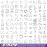 100 iconos netos establecidos, estilo de esquema vector