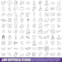 100 offence icons set, outline style vector