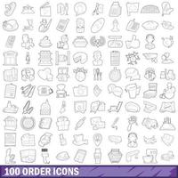 100 conjunto de iconos de orden, estilo de esquema vector