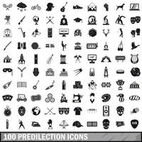 100 predilection icons set, simple style vector