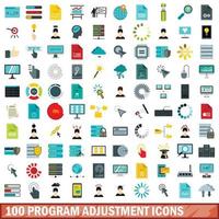 100 program adjustment icons set, flat style vector