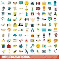 100 reclame icons set, flat style vector