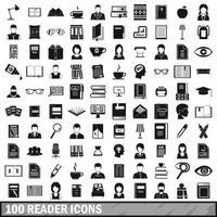 100 reader icons set, simple style vector