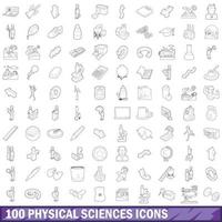 100 physical sciences icons set, outline style vector