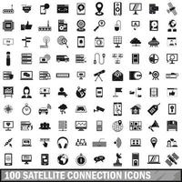 100 satellite connection icons set, simple style vector