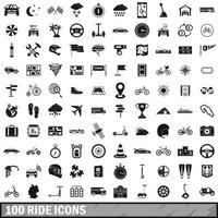 100 ride icons set, simple style vector