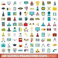 100 science brainstorm icons set, flat style