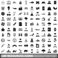 100 resources icons set, simple style