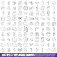 100 performance icons set, outline style vector