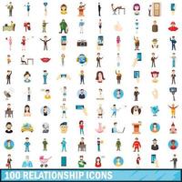 100 relationship icons set, cartoon style vector