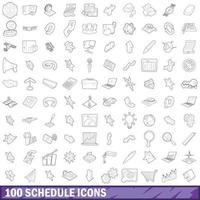 100 schedule icons set, outline style vector