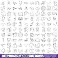 100 program support icons set, outline style vector