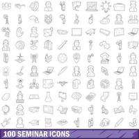 100 seminar icons set, outline style vector