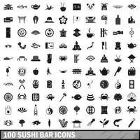 100 sushi bar icons set, simple style vector