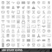 100 study icons set, outline style