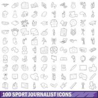 100 iconos de periodista deportivo, estilo de contorno vector
