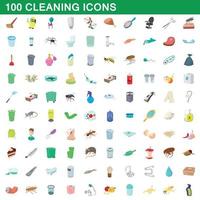 100 cleaning set, cartoon style vector