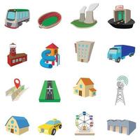 City icons set, cartoon style vector