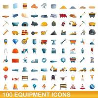 100 iconos de equipo, estilo de dibujos animados vector