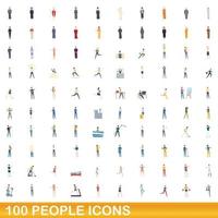 100 people icons set, cartoon style vector