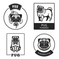 conjunto de iconos de pug, estilo simple vector