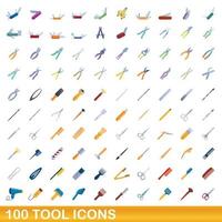 100 iconos de herramientas, estilo de dibujos animados vector