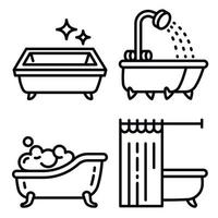 conjunto de iconos de bañera, estilo de contorno vector
