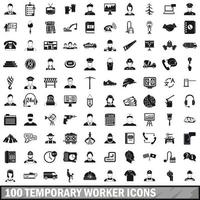 100 temporary worker icons set, simple style vector